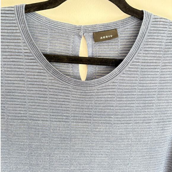 AKRIS Wool and Silk Textured Grid Optics Dress Fully Silk Lined Large Blue - Picture 3 of 13